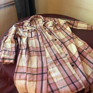 XXL Plaid Button-Up Shirt Jacket